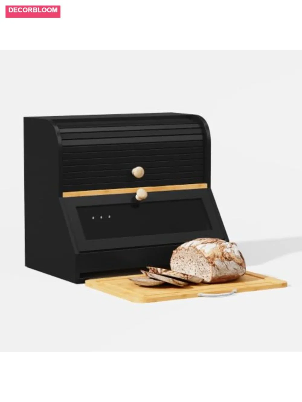 Roll Top Bamboo Bread Box with Removable Cutting Board, 2 Tier, Large Capacity