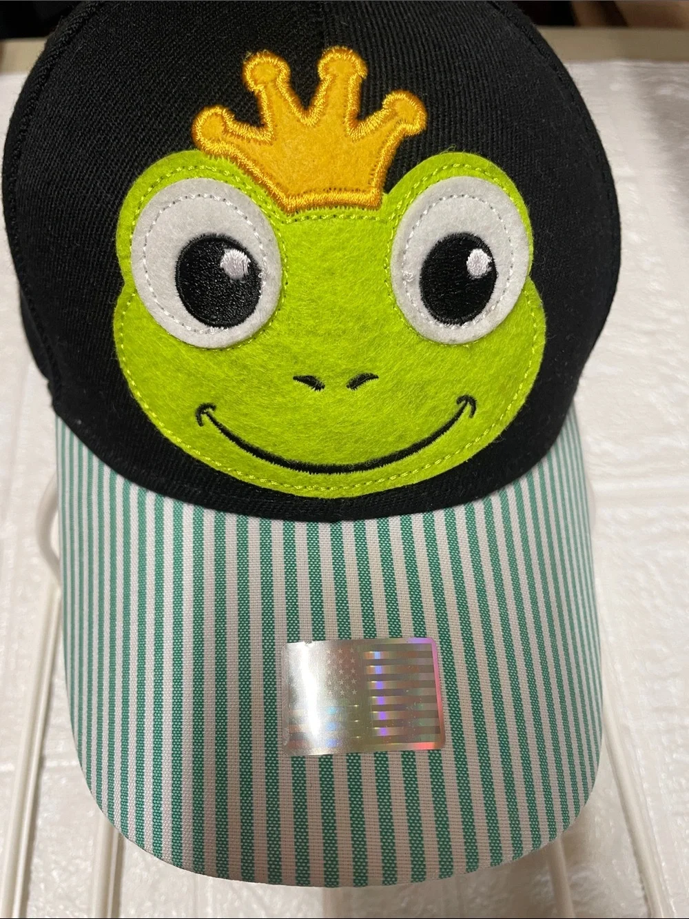 VTG Style Frog Prince Baseball Cap Pinstripe Brim Crown Hat Kidcore Goblincore C