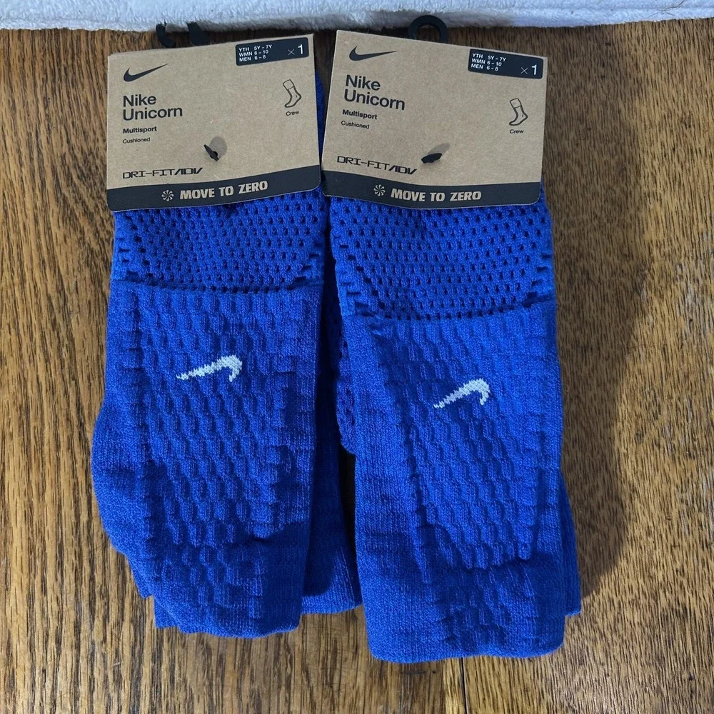 Nike Mens Size M (6-8) Unicorn Dri Fit ADV Blue Cushioned Crew Socks