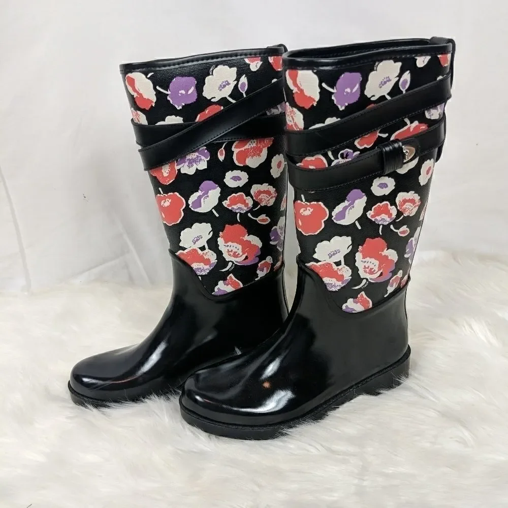 COACH Q8010 TRISHA II Black and Floral Canvas Rubb