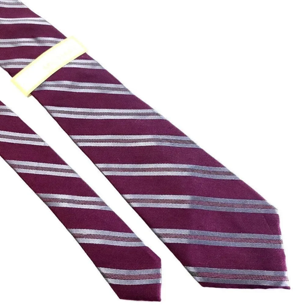 Michael Kors Silk Tie Woven‎ Striped Maroon Red Skinny