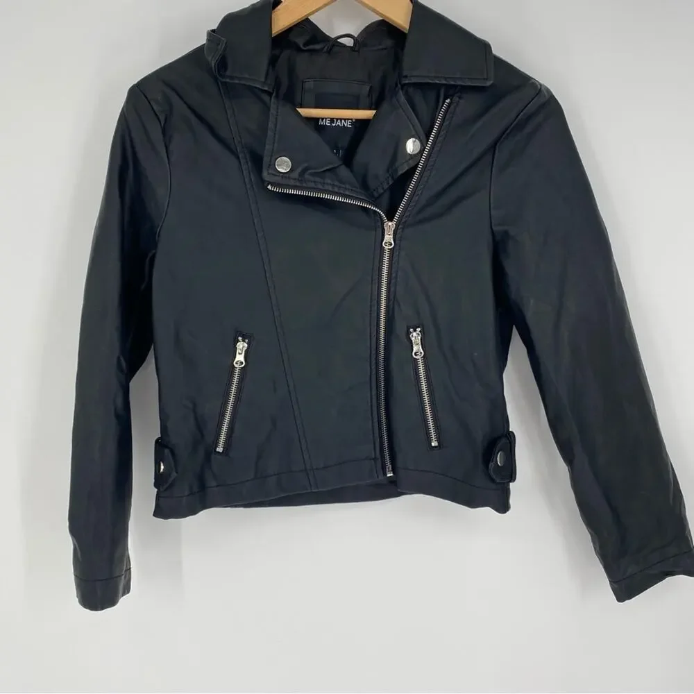 Me Jane Girls Jacket Motorcycle Style‎ Faux Leather Embroidered Butterfly 14