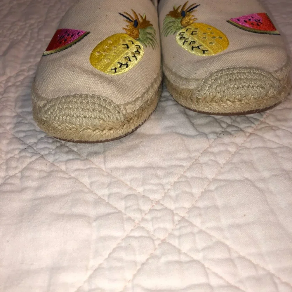 J Crew Canvas Espadrilles with Stitched Fruit Design, Size 9.5