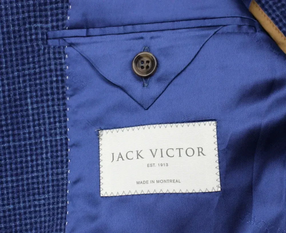 Jack Victor Sport Coat 36 R Mens Myles Blue Check Wool Silk Linen Blazer Jacket