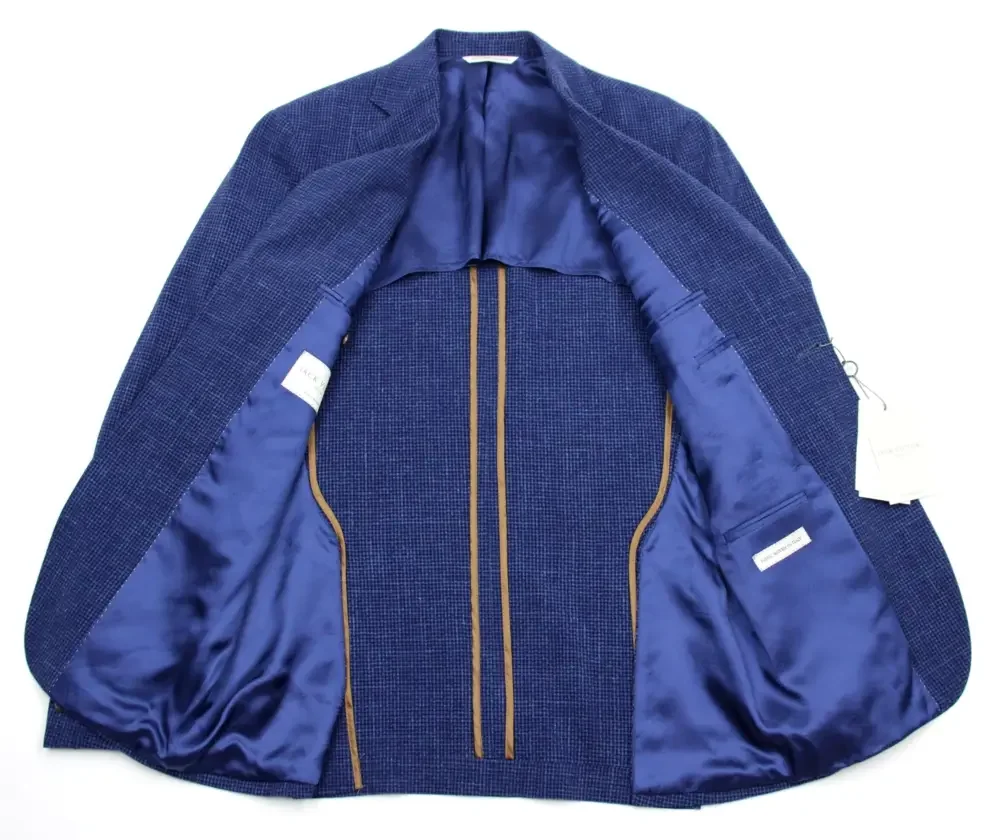 Jack Victor Sport Coat 36 R Mens Myles Blue Check Wool Silk Linen Blazer Jacket