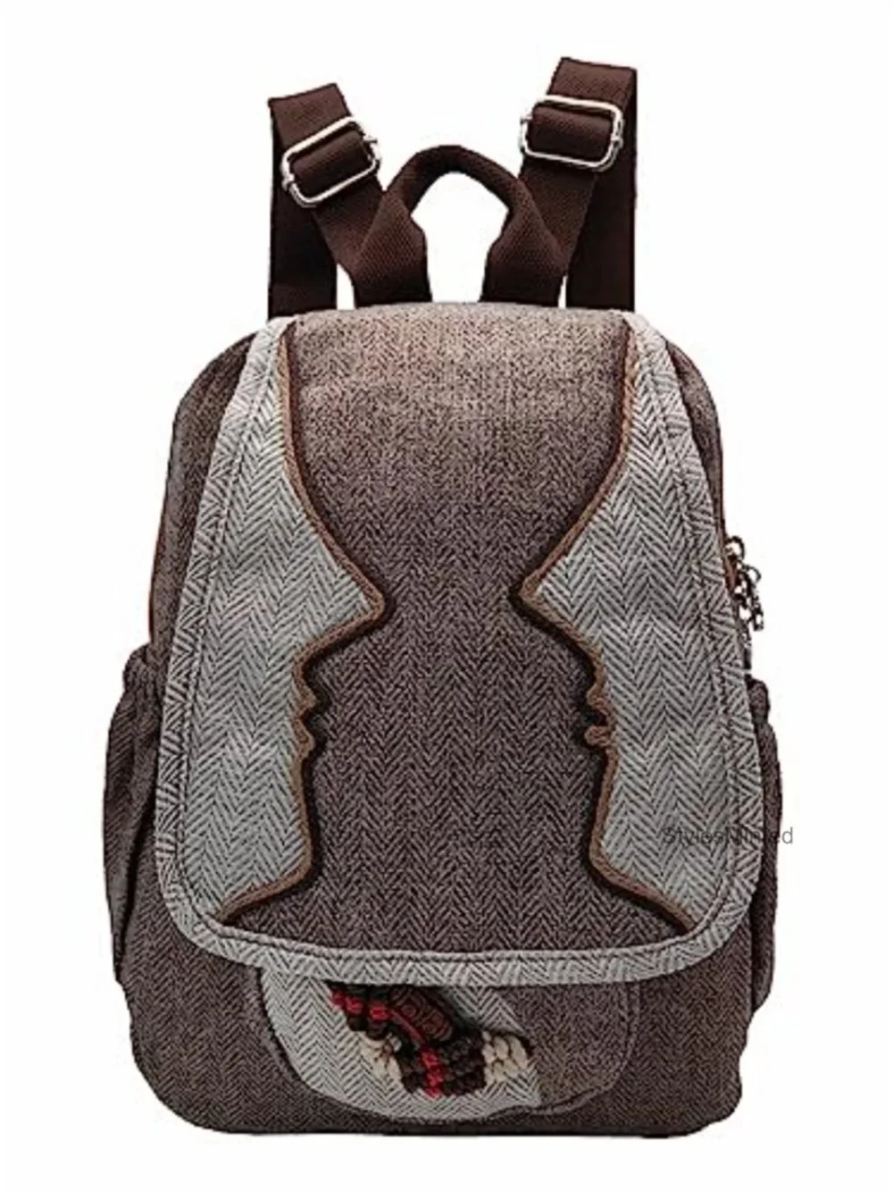 Women's Cotton Hemp Canvas Backpack, Boho Handwoven Embroidery, Adjustable