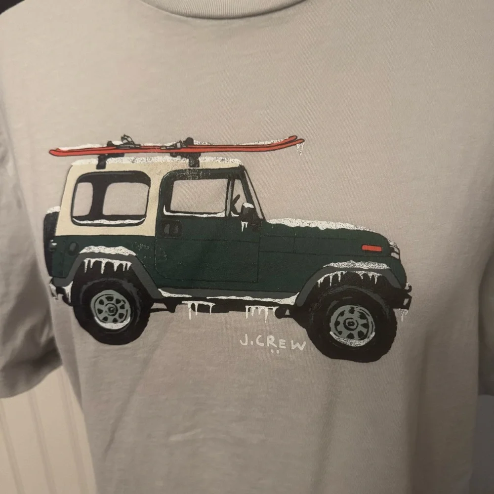 JCrew Men’s Gray Ski Truck Jeep Graphic Tshirt Size Large