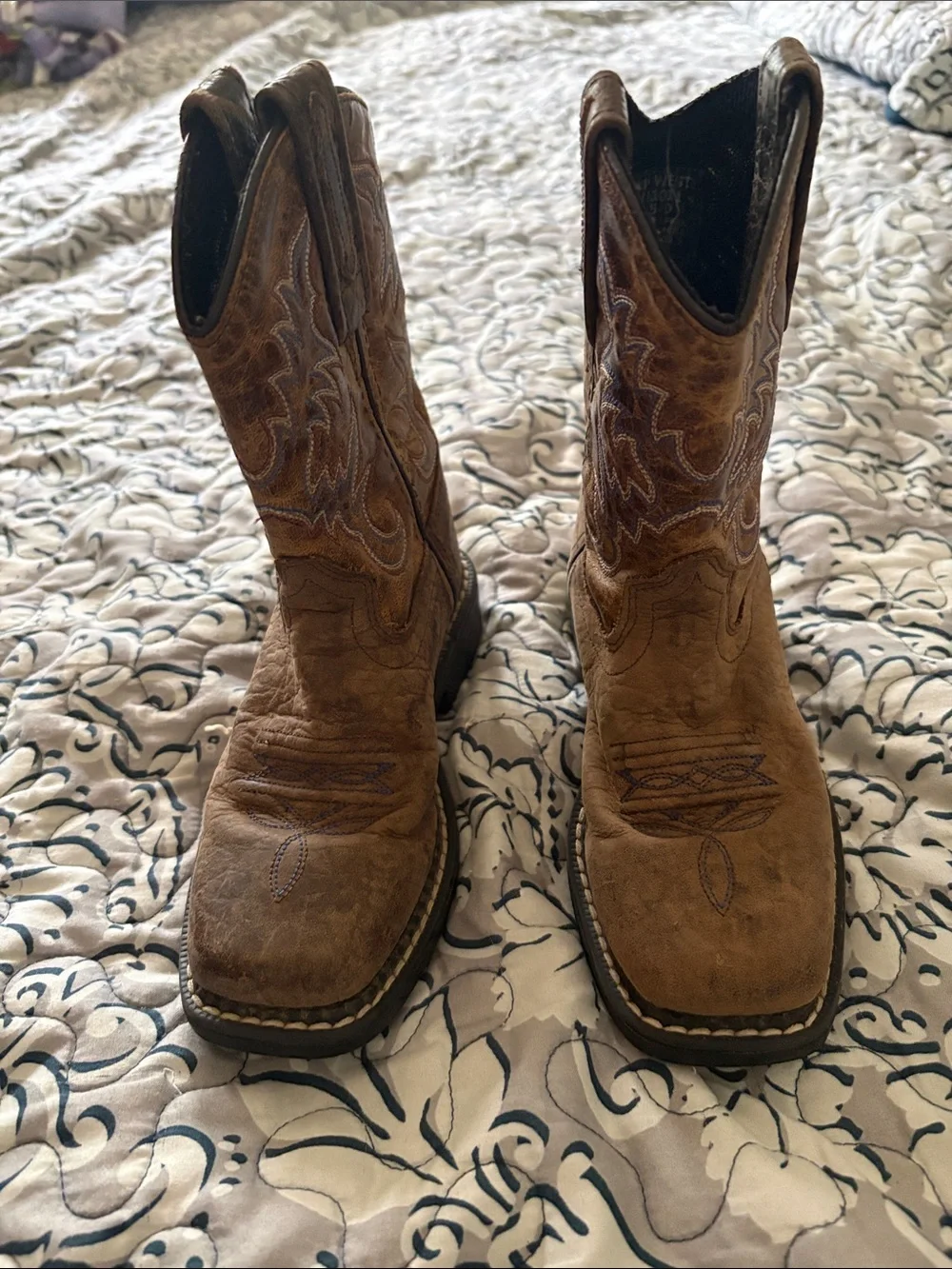 Old West Tan Brown Kids Western Pull-On Boots toddler size 9.5