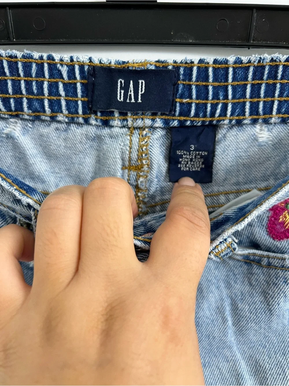 VTG 90s Y2K Toddler Gap Floral Embroider Distressed Denim Jean Snap Button Sz 3