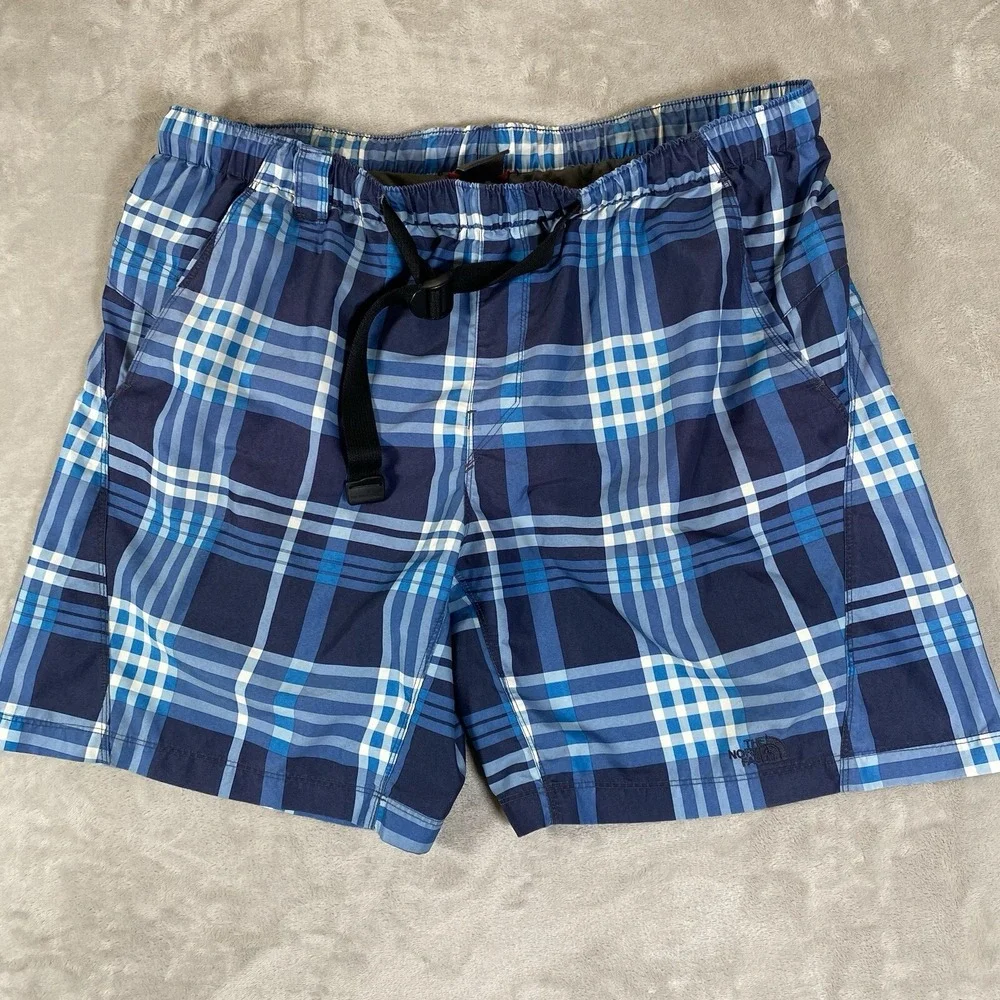 The North Face Mens Swim Trunks Size XL Blue Plaid‎ Lined Beach Board Shorts