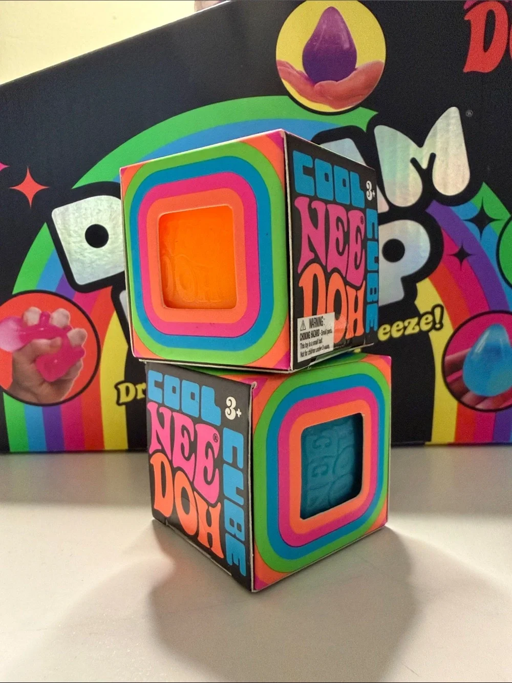 NeeDoh Cool Cubes Squishy Fidget Toy Orange and Blue NEW in Box
