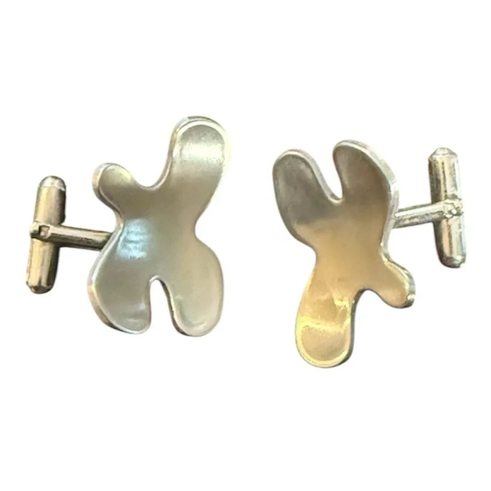 Mens Abstract Blob Cufflinks‎ Silver Tone Unique Modern Funky Fashion