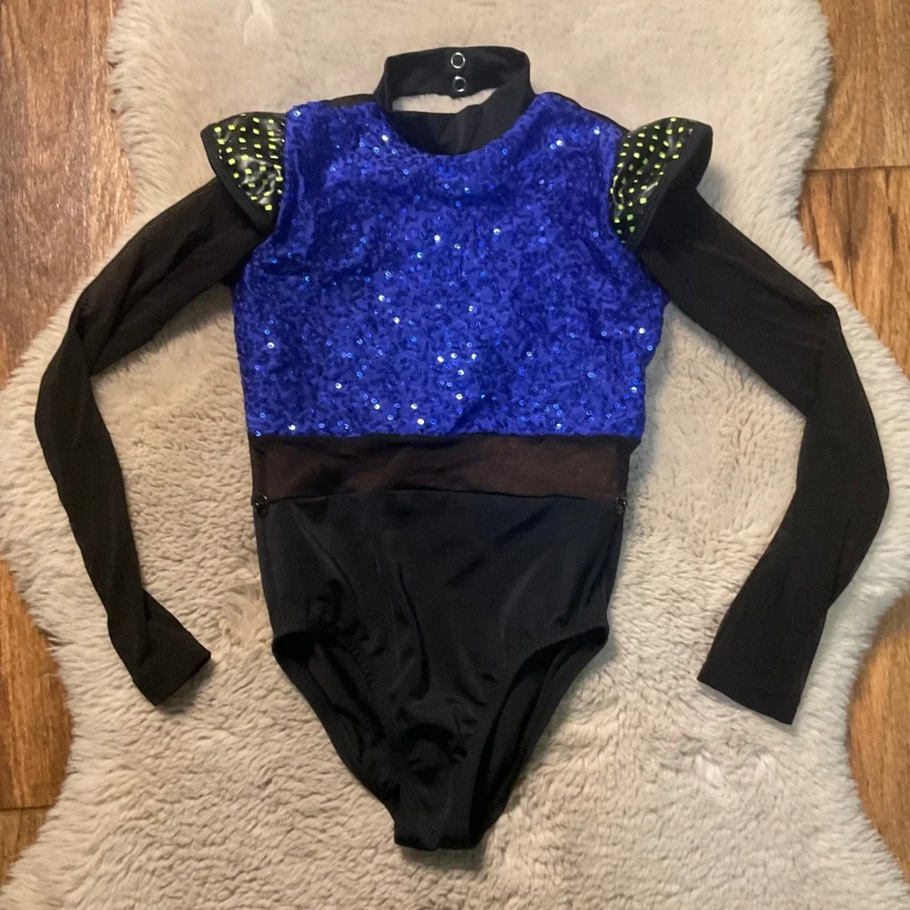 Revolution Dance Leotard Costume‎ Child Medium Sequin Long Sleeve Mesh Girls