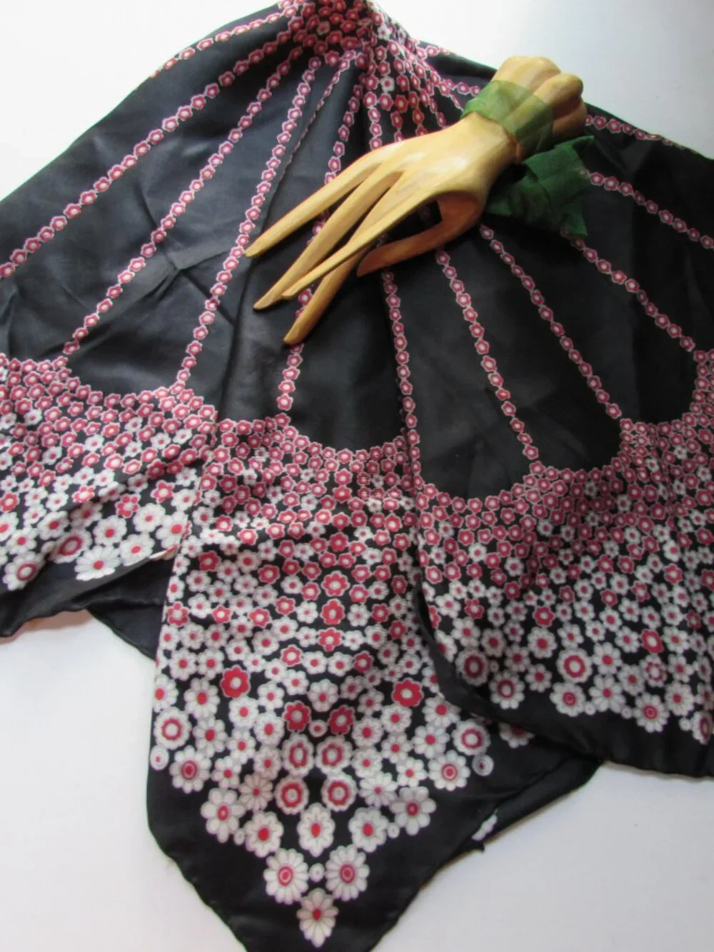 Lazarus Silk Scarf Made in Italy Black with Pink Blossoms