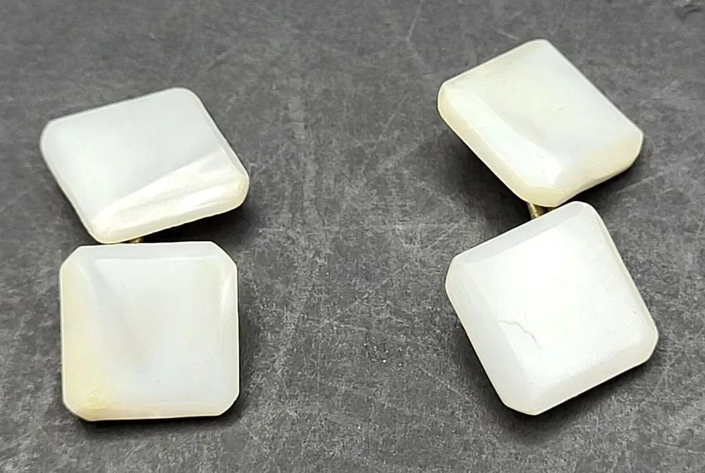 Vintage Art Deco Square Mother of Pearl Cufflinks Stunning White Studs YK