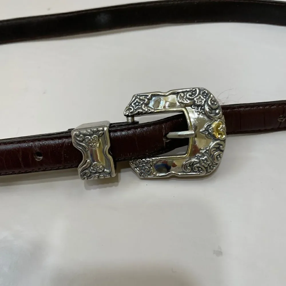 VINTAGE BROWN‎ LEATHER BELT WITH GOLD AND SILVER TONE ACCENTS