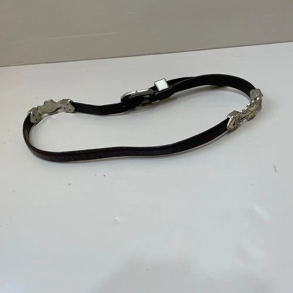 VINTAGE BROWN‎ LEATHER BELT WITH GOLD AND SILVER TONE ACCENTS