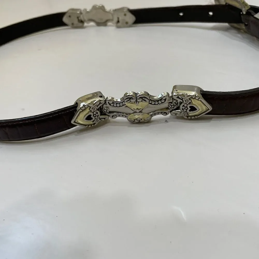 VINTAGE BROWN‎ LEATHER BELT WITH GOLD AND SILVER TONE ACCENTS