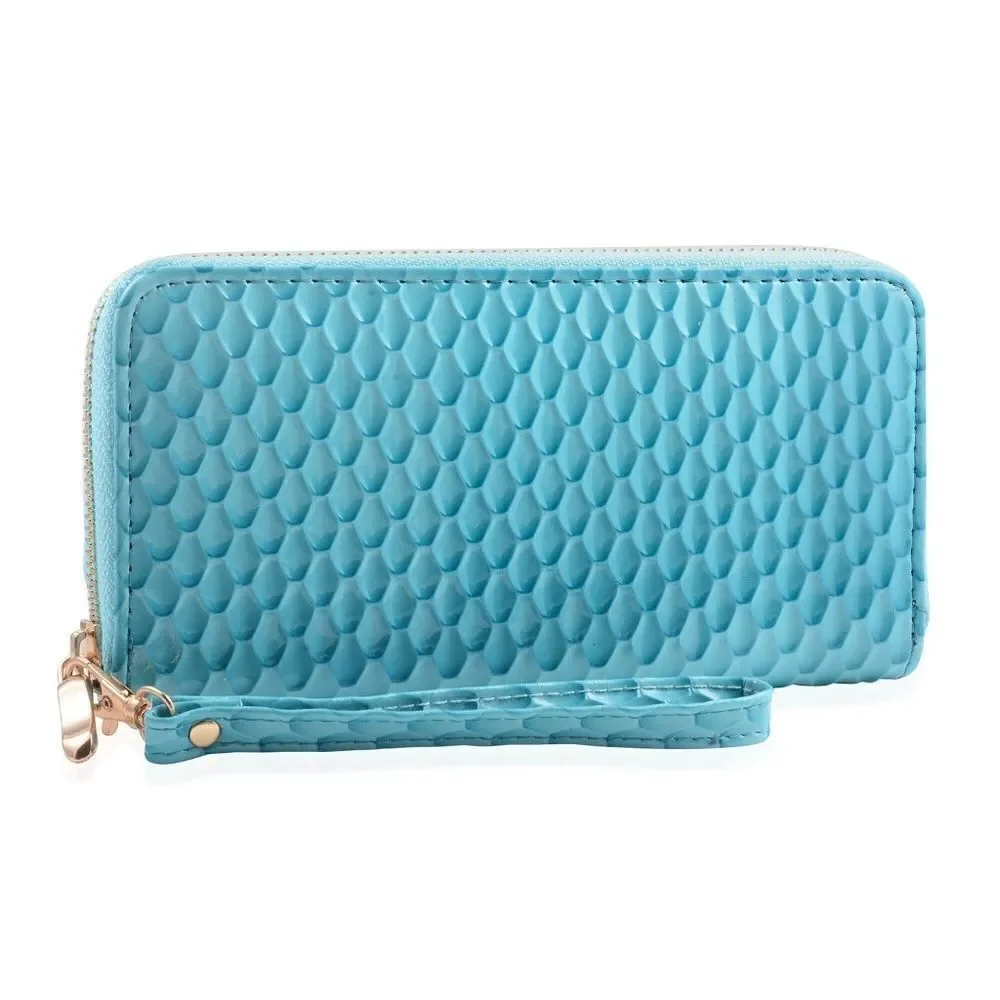 Wallet Over Size Clutch Zip Embossed Faux Leather