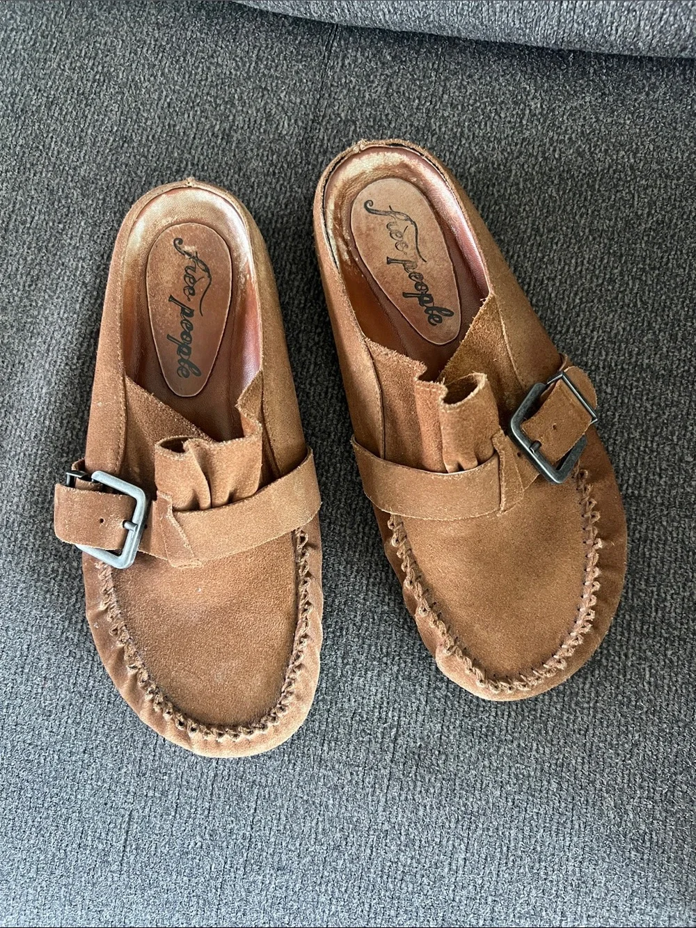 Free People women’s size 8.5 Brown Suede Buckle Slip-On Moccasins