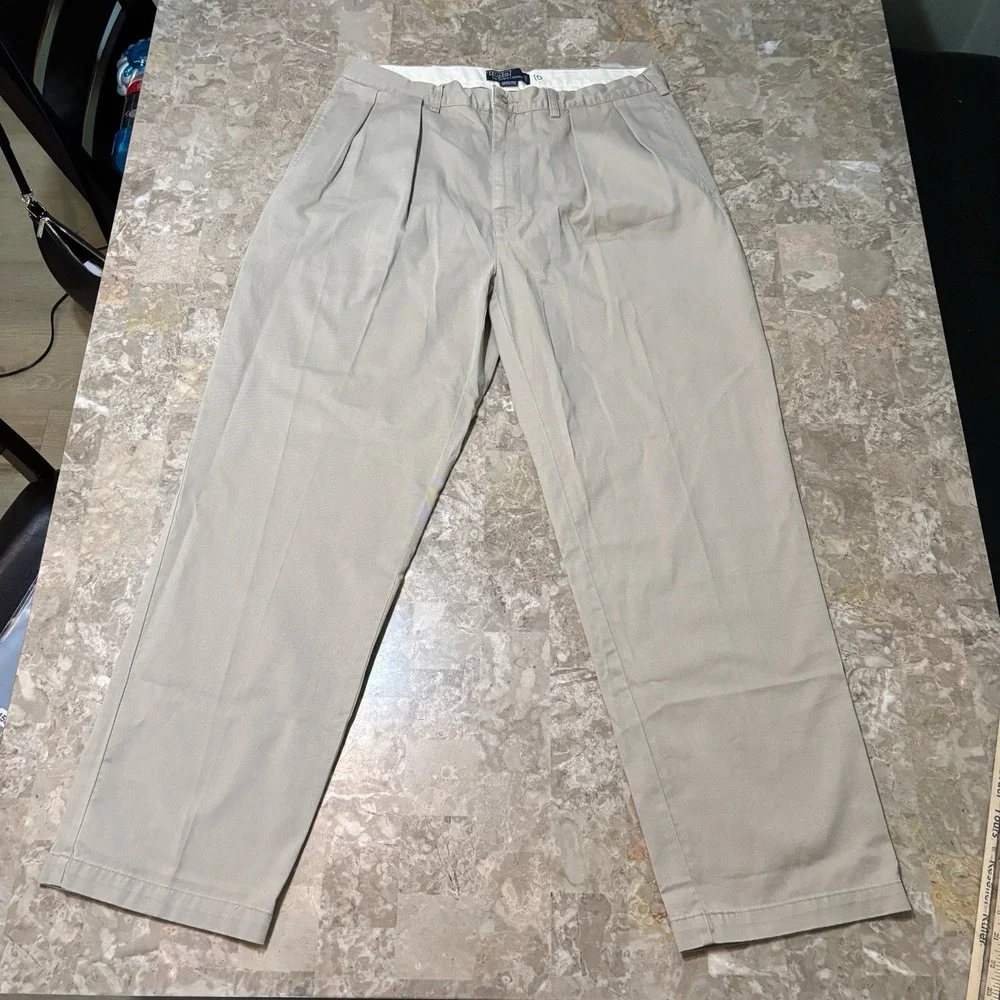 Polo Ralph Pants Mens 38x32 Khaki Tan Andrew Pant Double Pleat Vintage NEW