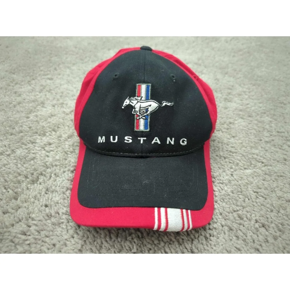 Ford Mustang Baseball‎ Cap Mens OS Checkered Flag Tri-Bar Logo Hook & Loop