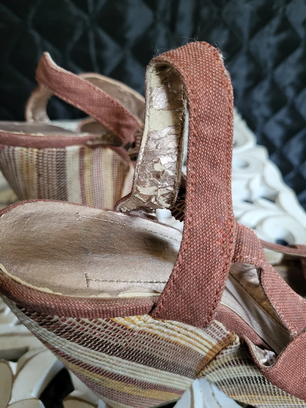 BCBG Rust and Multi-Stripe Platform Wedge Sandals