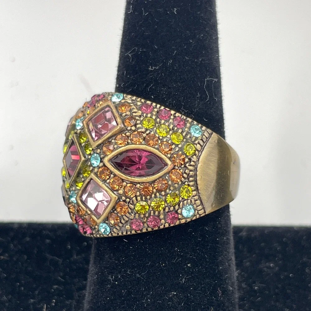 Heidi Daus Crystal Bronze Women Ring Size 7 Multi-Color Dome Statement