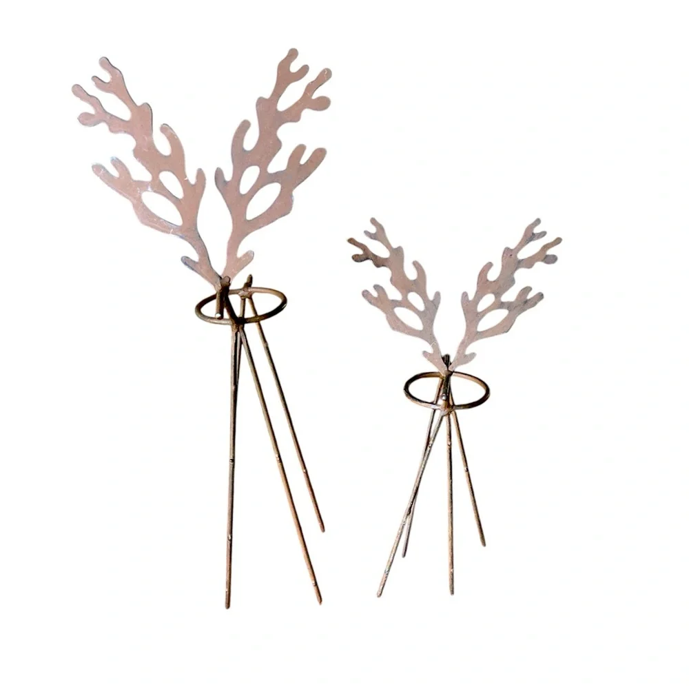 Christmas Reindeer Tea Light Candle Holders 2 Piece Metal 16