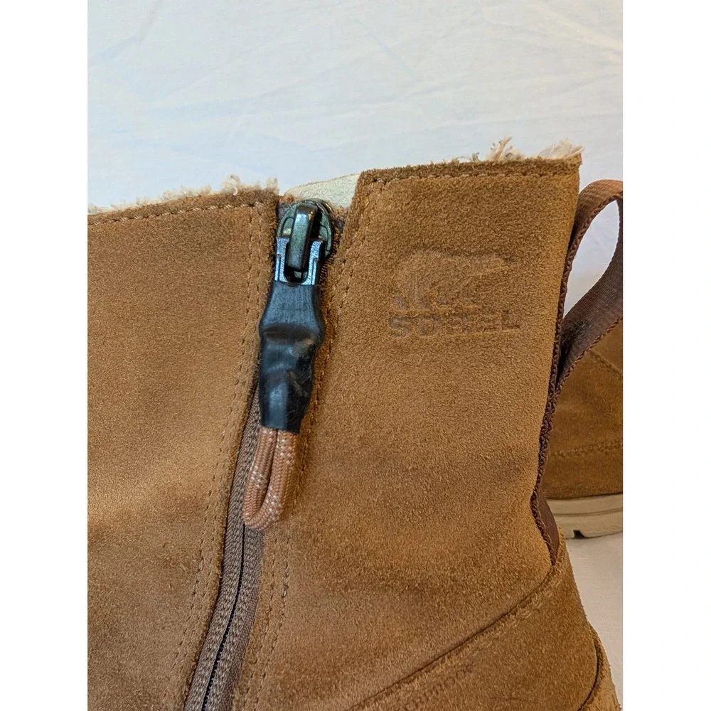 Sorel Explorer Zip Women's 6.5 Camel Brown Suede Moc Toe Winter Boots Boho Indie