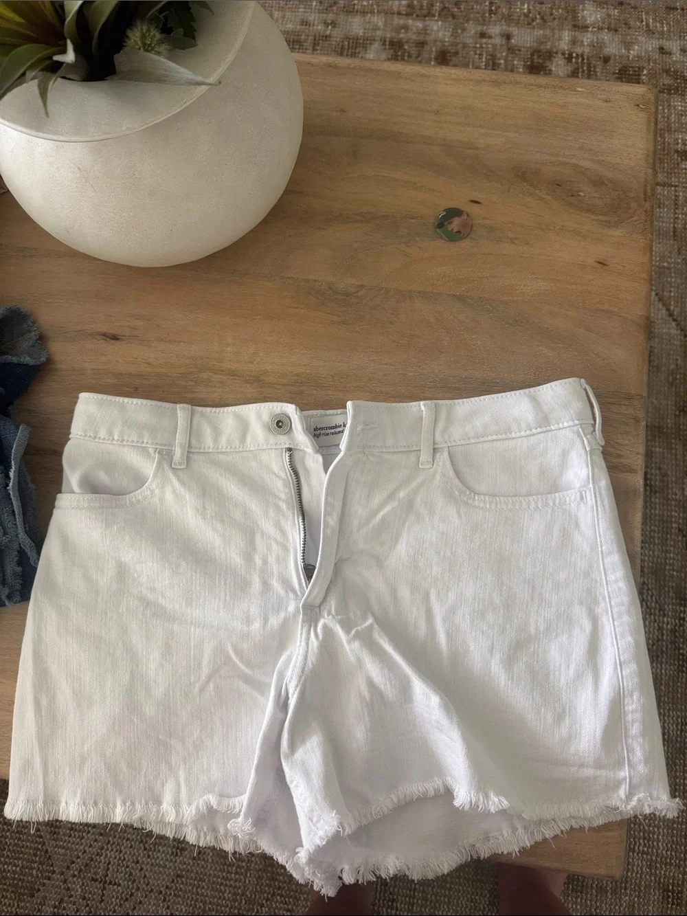 abercrombie kids White Frayed Hem Denim Shorts