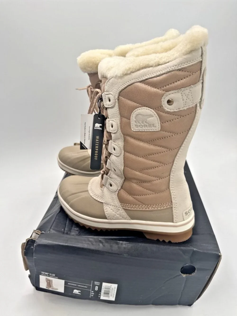 Sorel Tofino II Luxe Natural Tan Boots Womens 8 Winter Faux Fur Snow Ski NEW