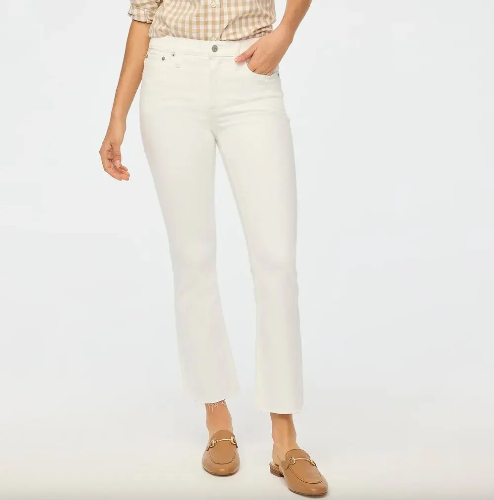 J.Crew Flare Crop White Jean Signature Stretch Denim Mid Rise Womens US 28