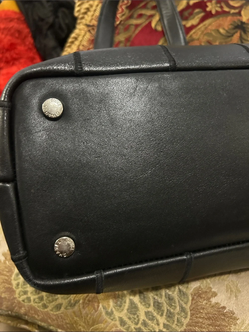 Soft lamb leather tote bag grid black