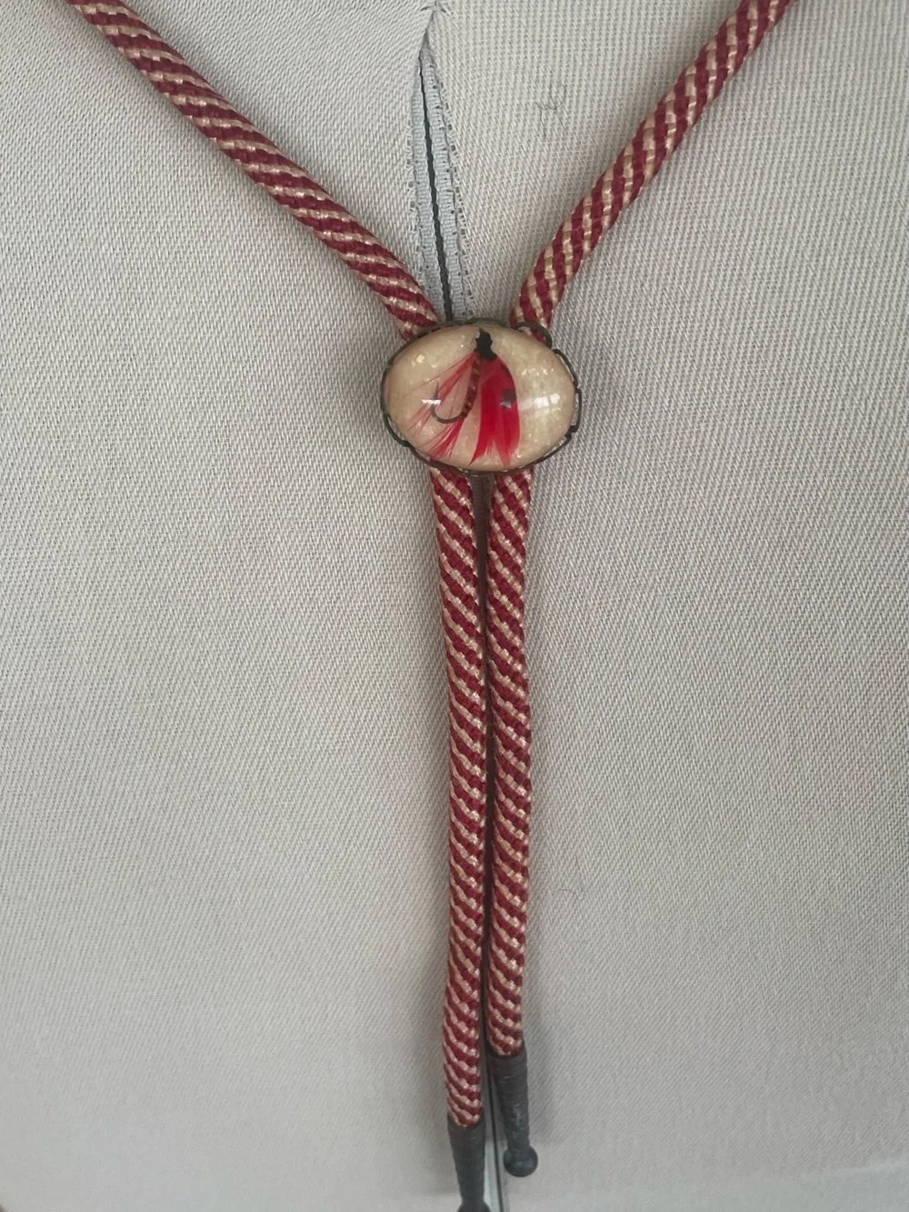 Bolo Tie with Fishing Lute Slide in Resin with Brass Tips Vintage