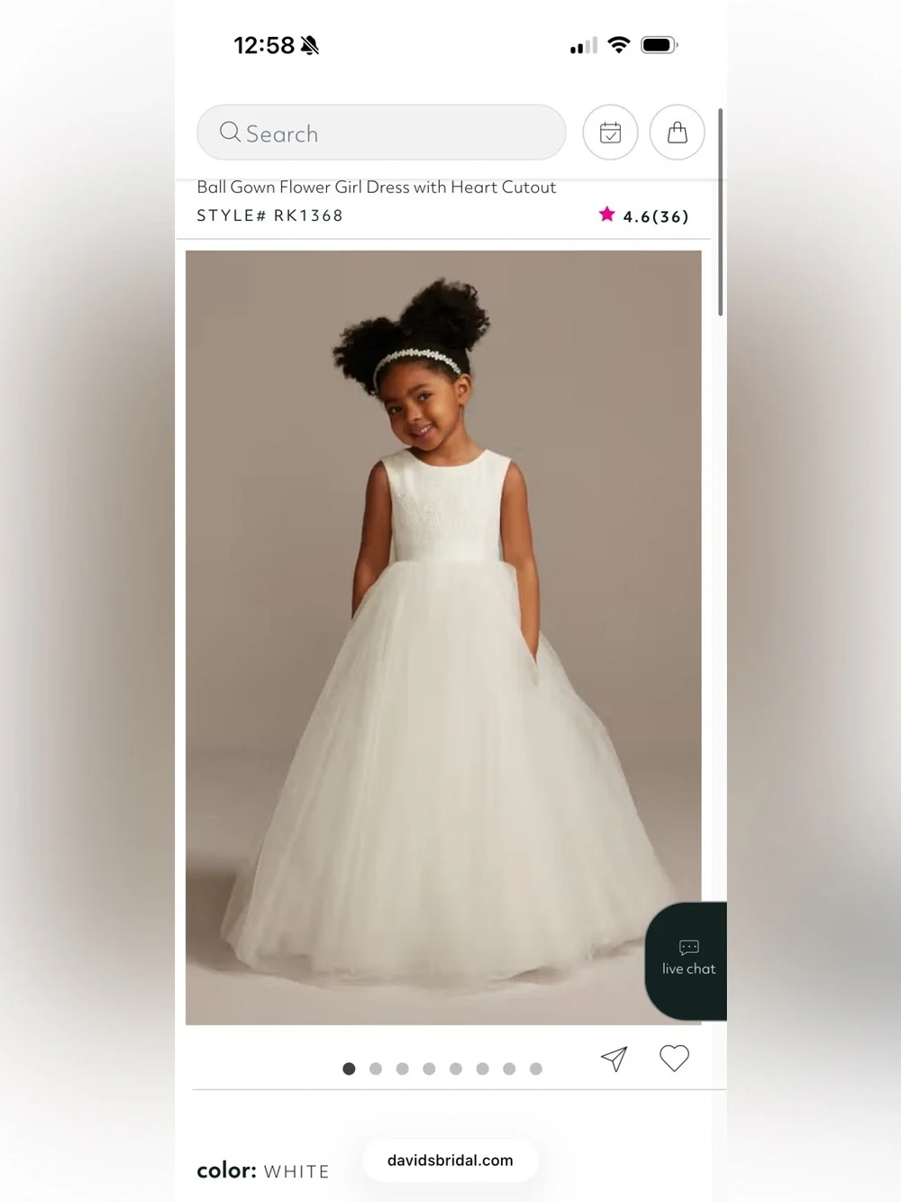 David’s Bridal Ball Gown Flower Girl Dress with Heart Cutout STYLE# RK1368