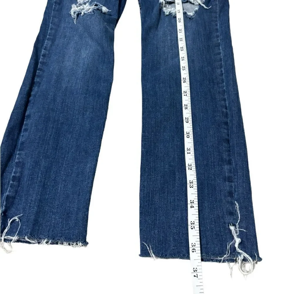 FREE PEOPLE Dark Wash,Destroyed,Frayed Hem,Crop Skinny Jeans