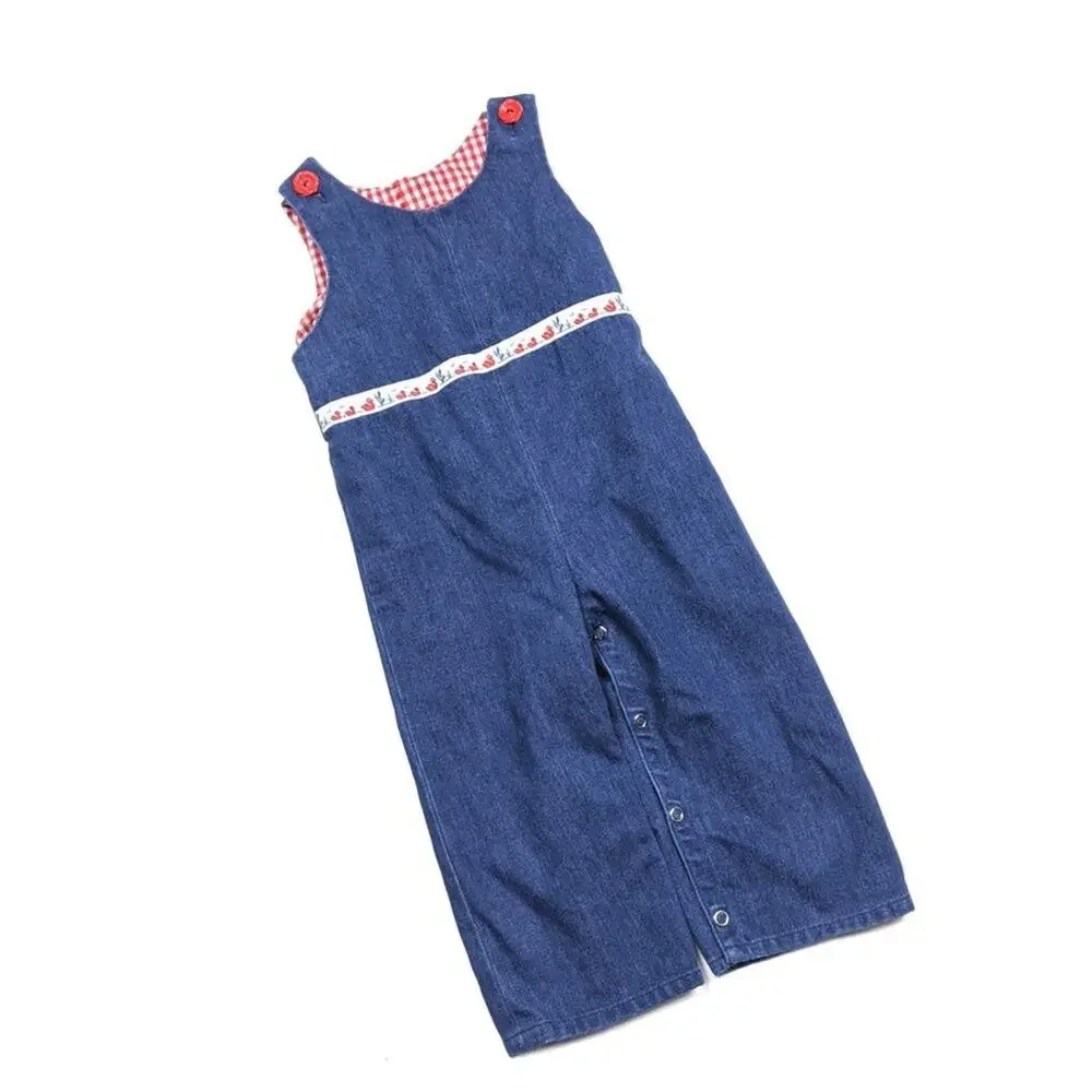 Vintage Handmade Romper Jumpsuit Unisex Children's Size 9-12m Duck Denim