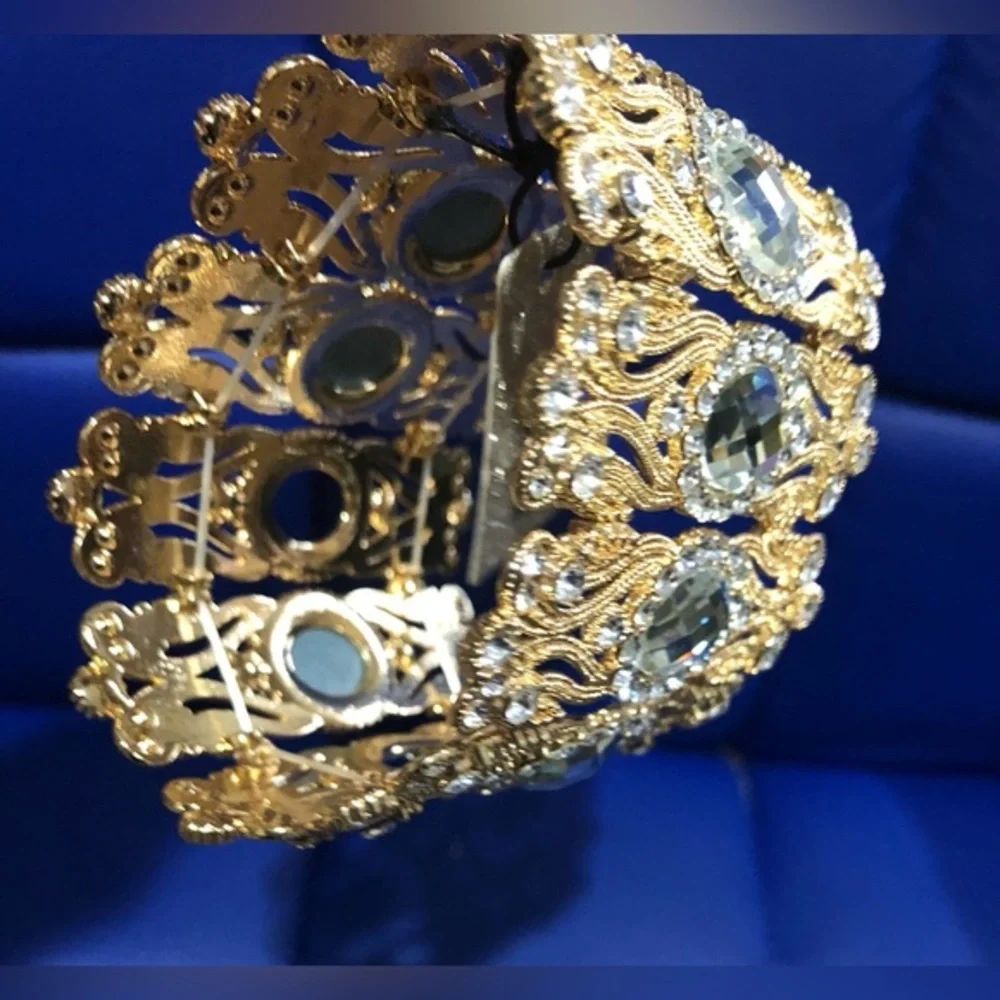 Natasha couture gold crystal glass baroque filigree‎ style cuff bracelet new