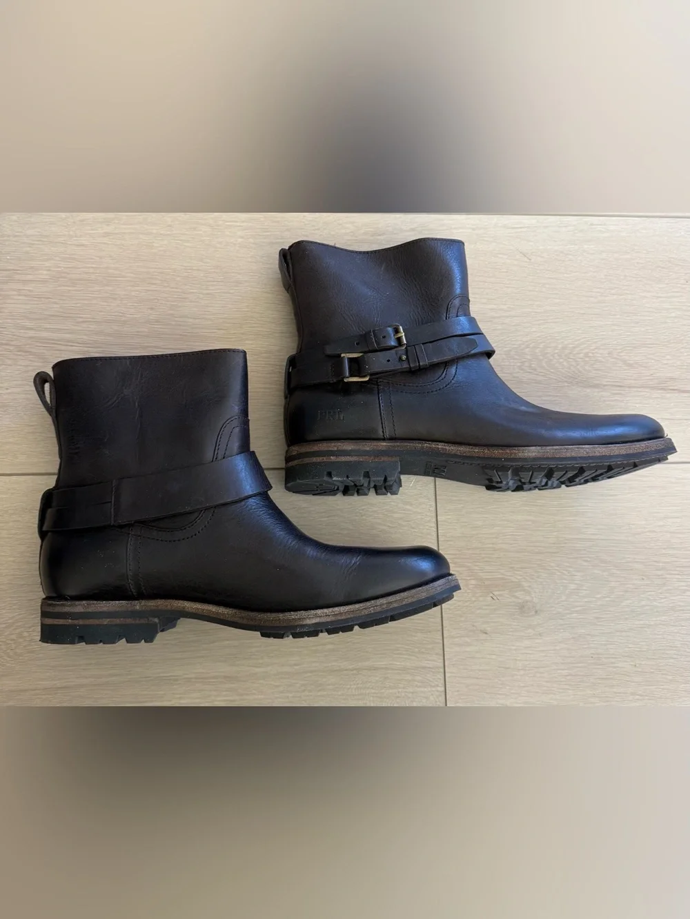 Polo Ralph Lauren Men's Dark Brown Leather Mersey Moto Ankle Boots