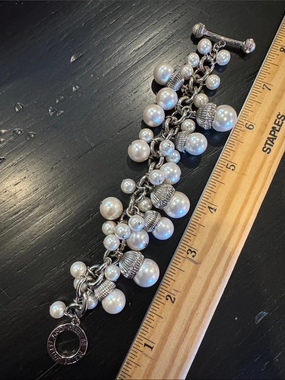 Rare Brighton “My Flat in London” SilverTone Chunky Pearl Charm Bracelet Retired