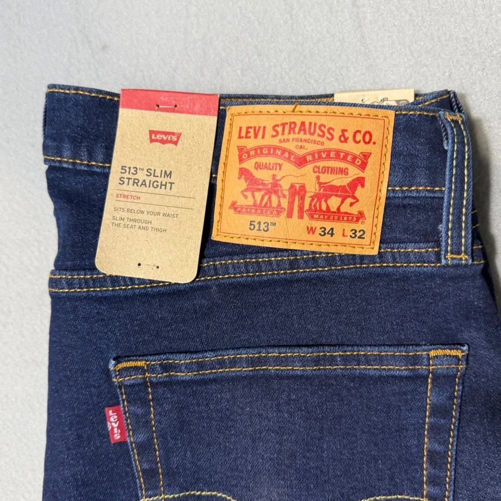 Levi's 513 Slim Straight‎ Mens Jeans 34x32 Indigo NWT Stretch 085133161