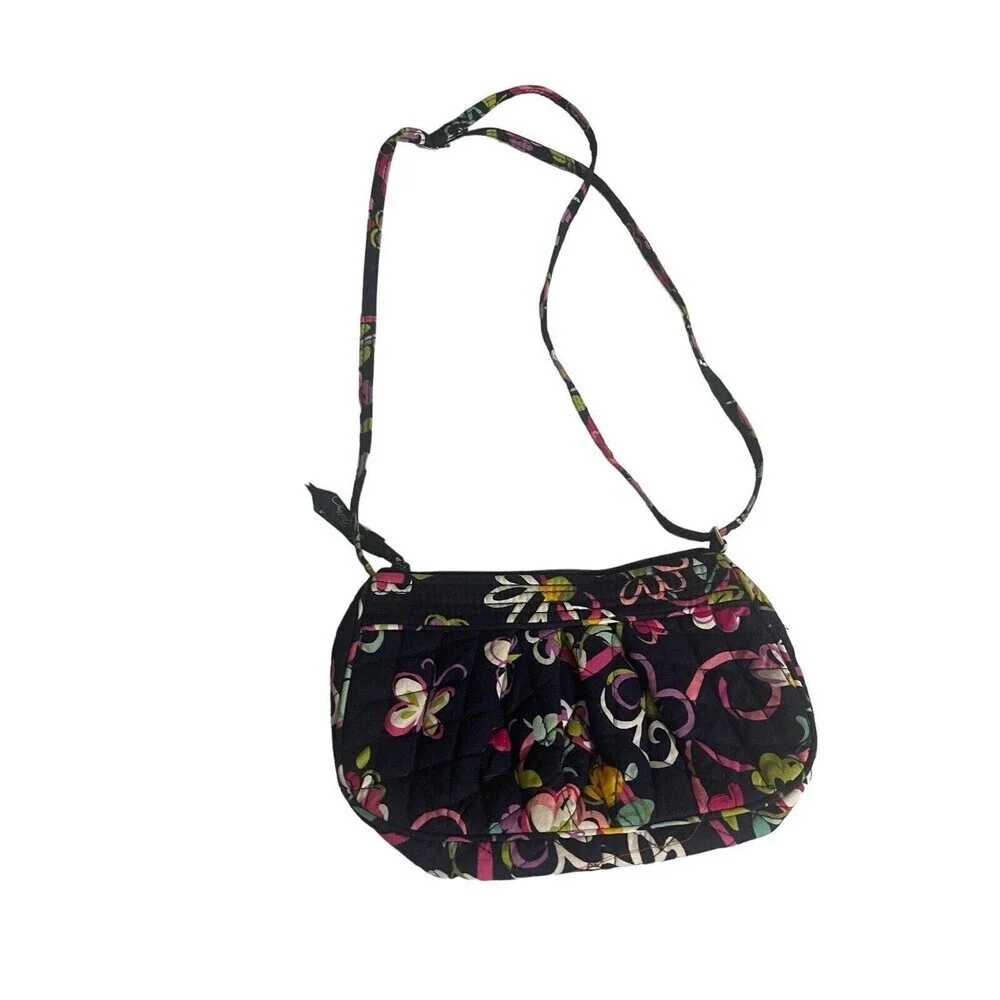 Vera Bradley Frannie Ribbon Crossbody Sling Bag Adjustable Strap Center Zip
