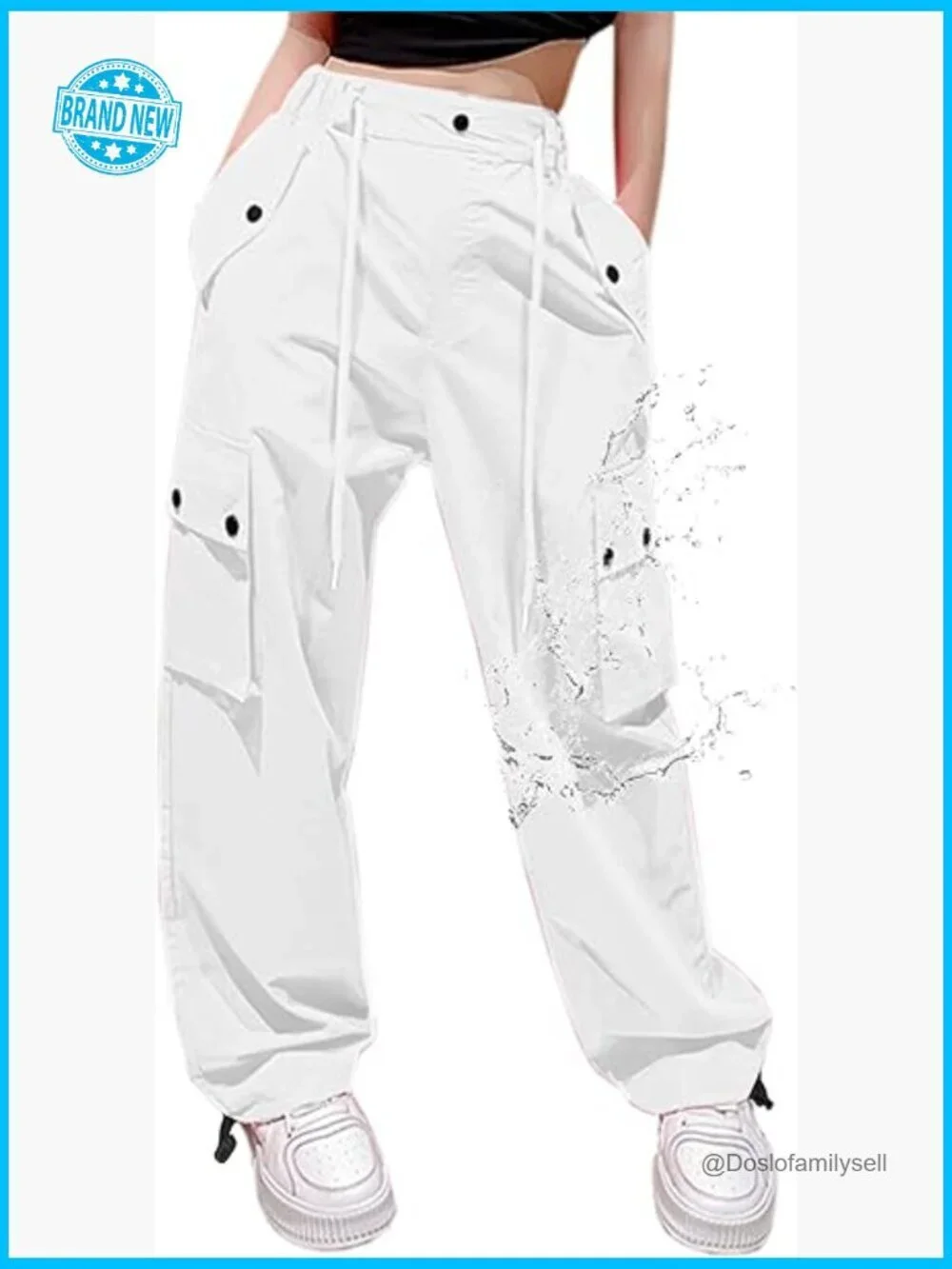Y2K Cargo Parachute Pants Baggy Waterproof Rave Streetwear with Pockets