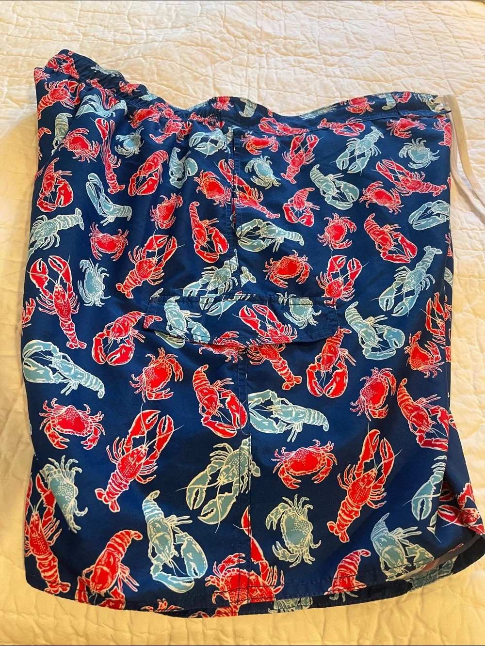Newport Navy Swim Board Shorts with Red & Light Blue Lobster Print