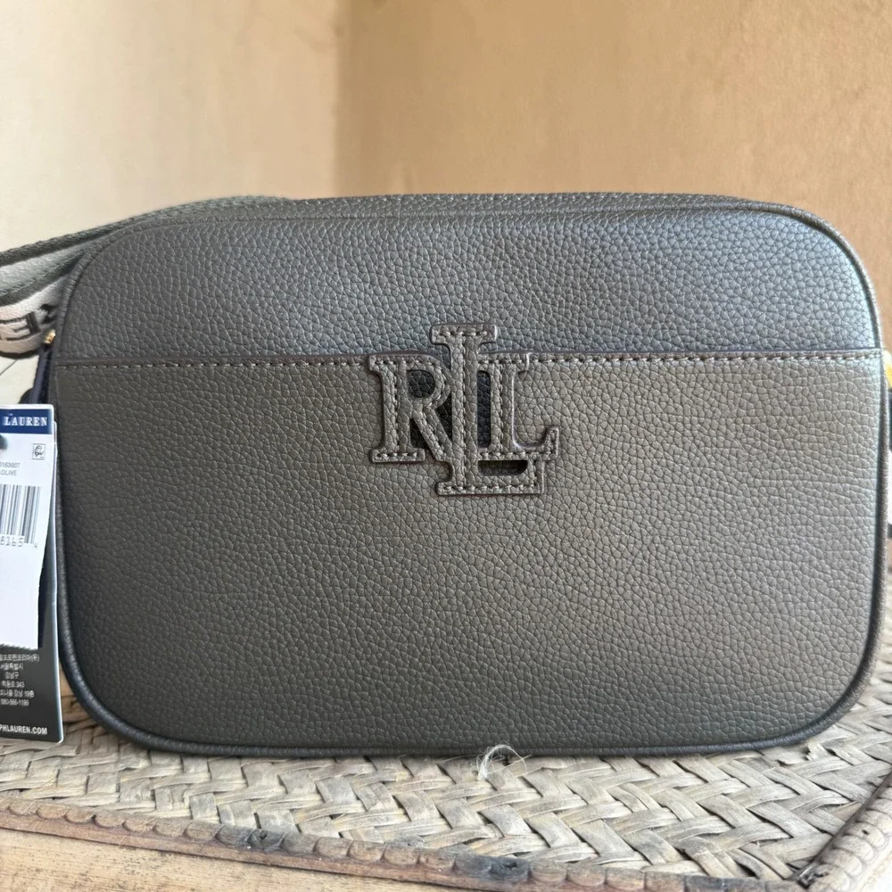 Lauren Ralph Lauren Crossbody Dark Olive Pebbled Leather RLL Camera Bag Purse OS