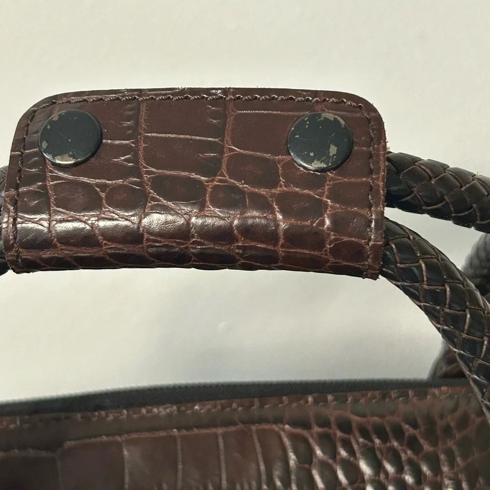 Brighton Lansky Brown Croc Embossed Leather Weekender Travel Duffle Bag