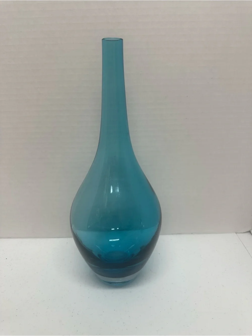IKEA Aqua Blue Teardrop Glass Vase Tall Narrow Neck Modern Decor