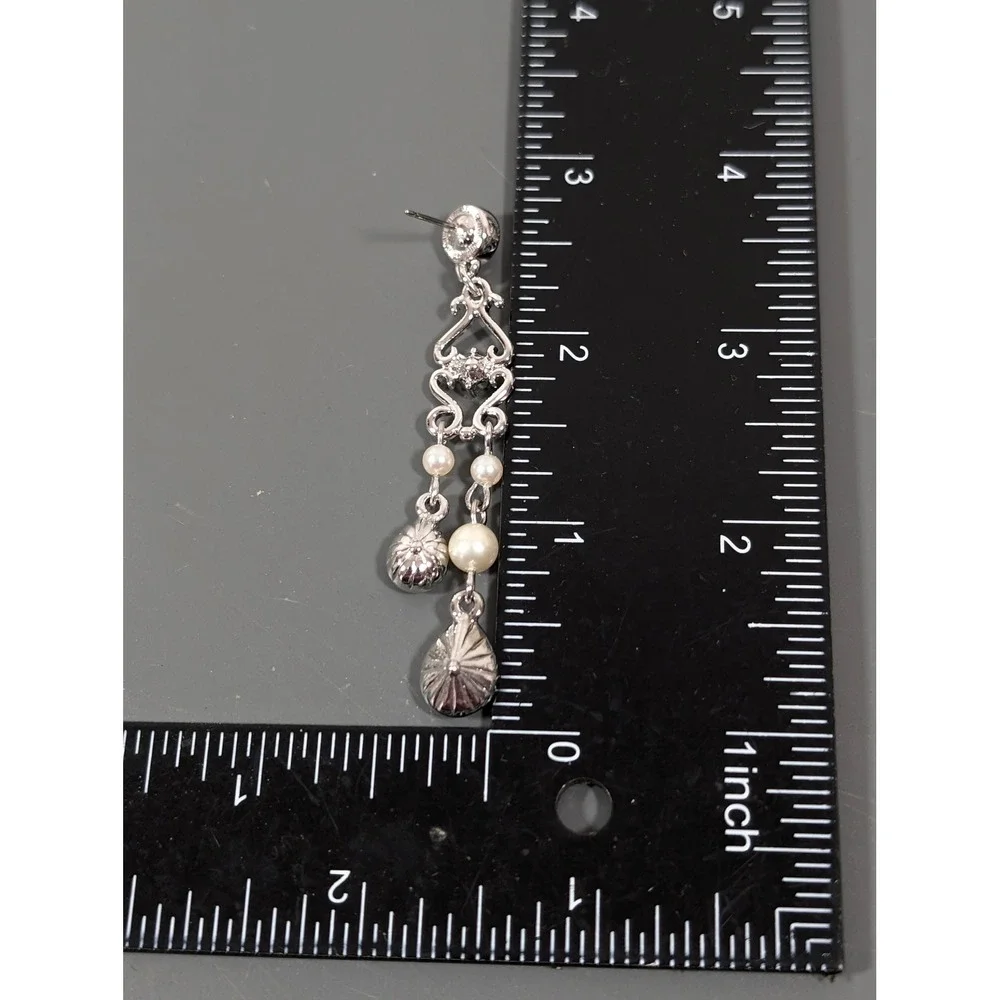 Monet Silver‎ Tone Rhinestone Faux Pearl Chandelier Drop Earrings