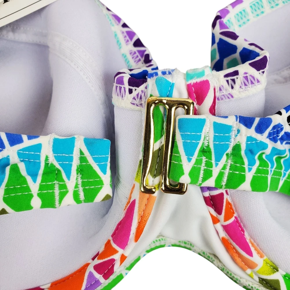 LA BLANCA Bikini Top 34DD NWT Underwire Swim Bra Multicolor Mosaic
